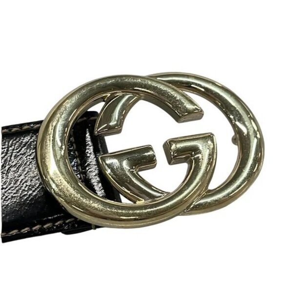 GUCCI Interlocking G 162922 Black Gold Patent Leather Hardware - Belt main image 5